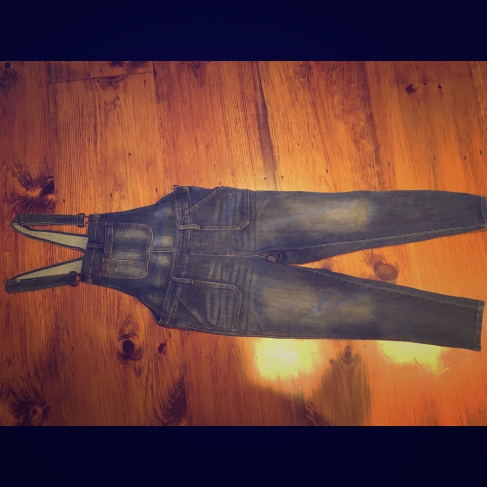 Gap overalls with hand-done embroidery